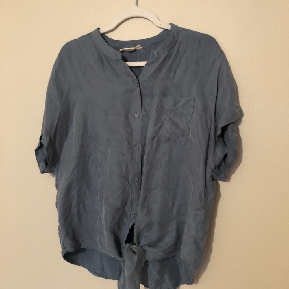 Blue Tie-Front Top